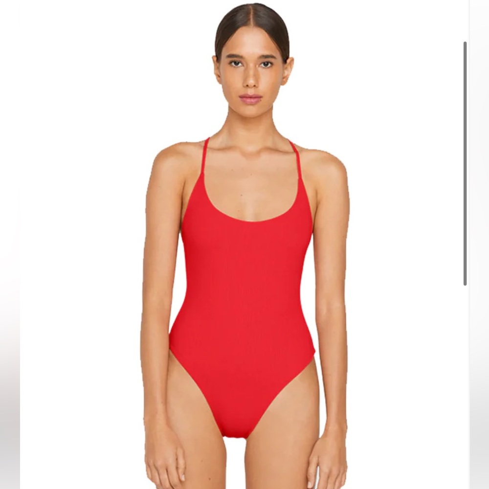 MIKOH Doms Ribbed Classic One Piece in Ribbed Poppy red NWT